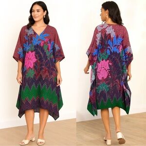 Soft Surroundings Tropical Adelaide Caftan Mumu Maxi Dress Size S/M